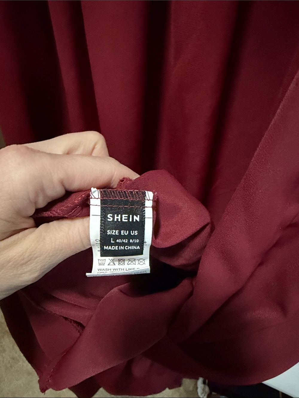 SHEIN Burgundy Long Sleeve Smocked Square-Neck Midi Dress - Picture 5 of 5